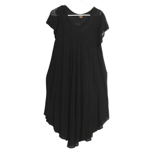 Sakkas Caftan Dress One Size Black Gauzy Embroidered Short Sleeve Boho - Picture 2 of 8